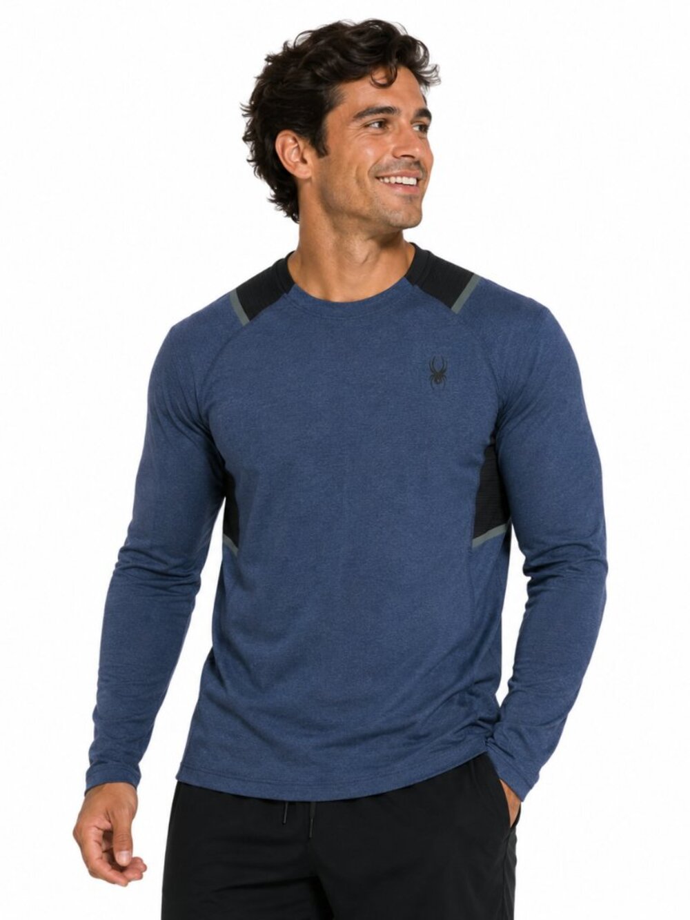 Spyder Active Stretch Top Mens Medium Blue Long Sleeve Base Layer Athletic